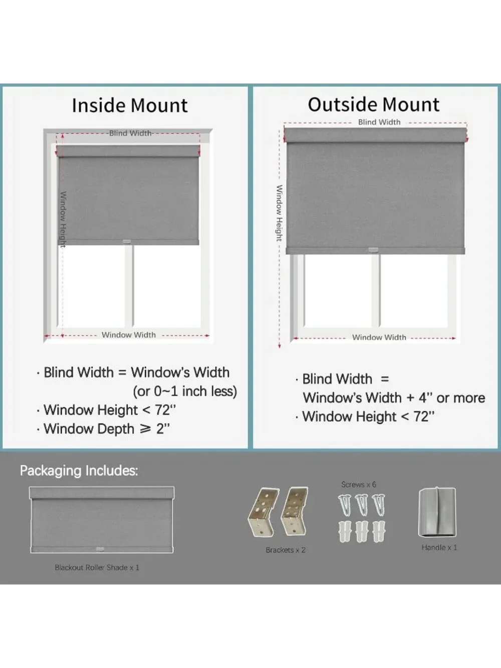 Cordless Blackout Roller Shade 58x72 Gray Thermal Insulated Window Blind